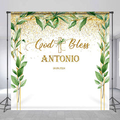 Lofaris Custom God Bless Greenery White Baptism Backdrop