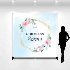 Lofaris Custom God Bless Pink Blue Flower Baptism Backdrop