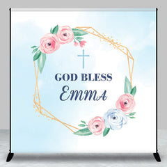 Lofaris Custom God Bless Pink Blue Flower Baptism Backdrop