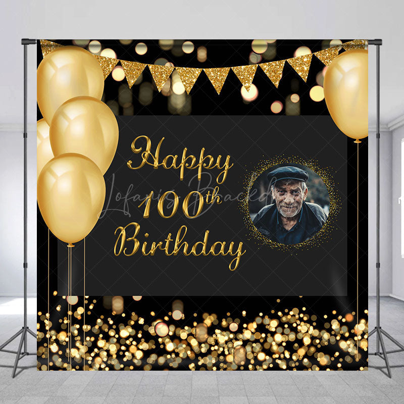 Lofaris Custom Gold Balloons Bokeh 100th Birthday Backdrop