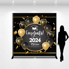 Lofaris Custom Gold Black Balloon Ribbon Graduation Backdrop