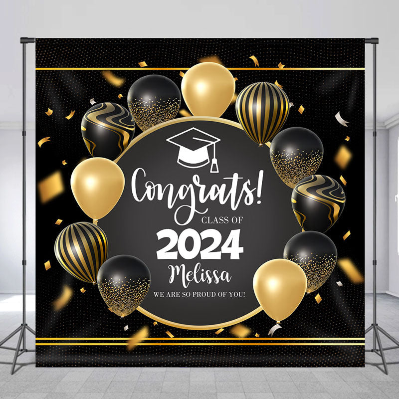 Lofaris Custom Gold Black Balloon Ribbon Graduation Backdrop