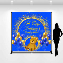 Lofaris Custom Gold Blue Balloon Bear Baby Shower Backdrop