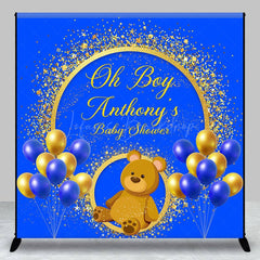 Lofaris Custom Gold Blue Balloon Bear Baby Shower Backdrop