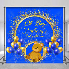 Lofaris Custom Gold Blue Balloon Bear Baby Shower Backdrop