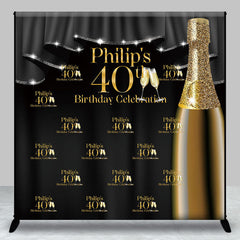 Lofaris Custom Gold Champagne Repeat 40th Birthday Backdrop