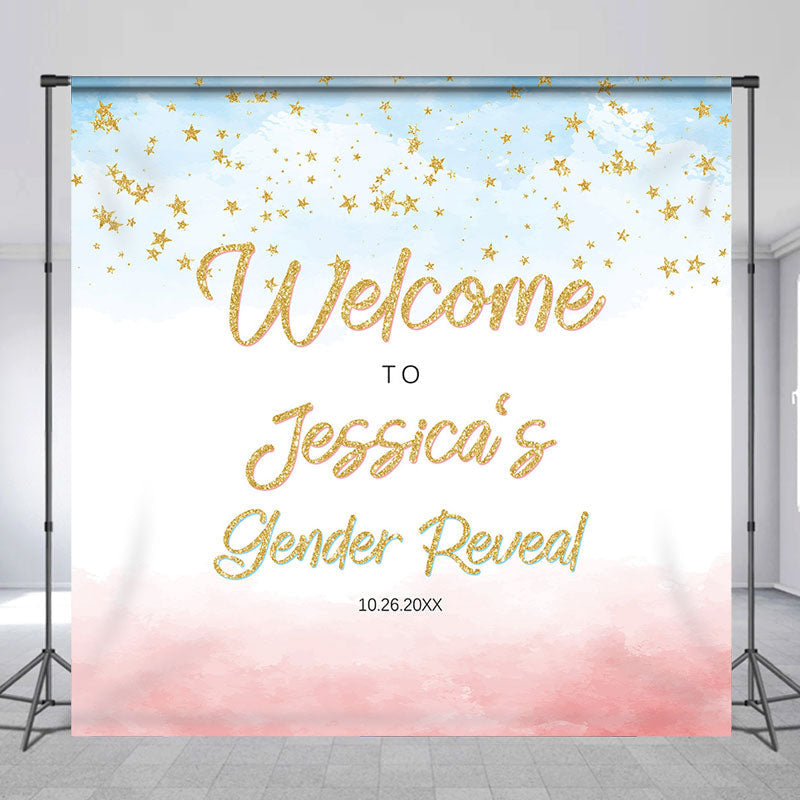 Lofaris Custom Gold Stars Welcome Gender Reveal Party Backdrop