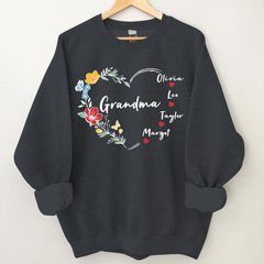 Lofaris Custom Grandma And Kids Flowers Heart Sweatshirt