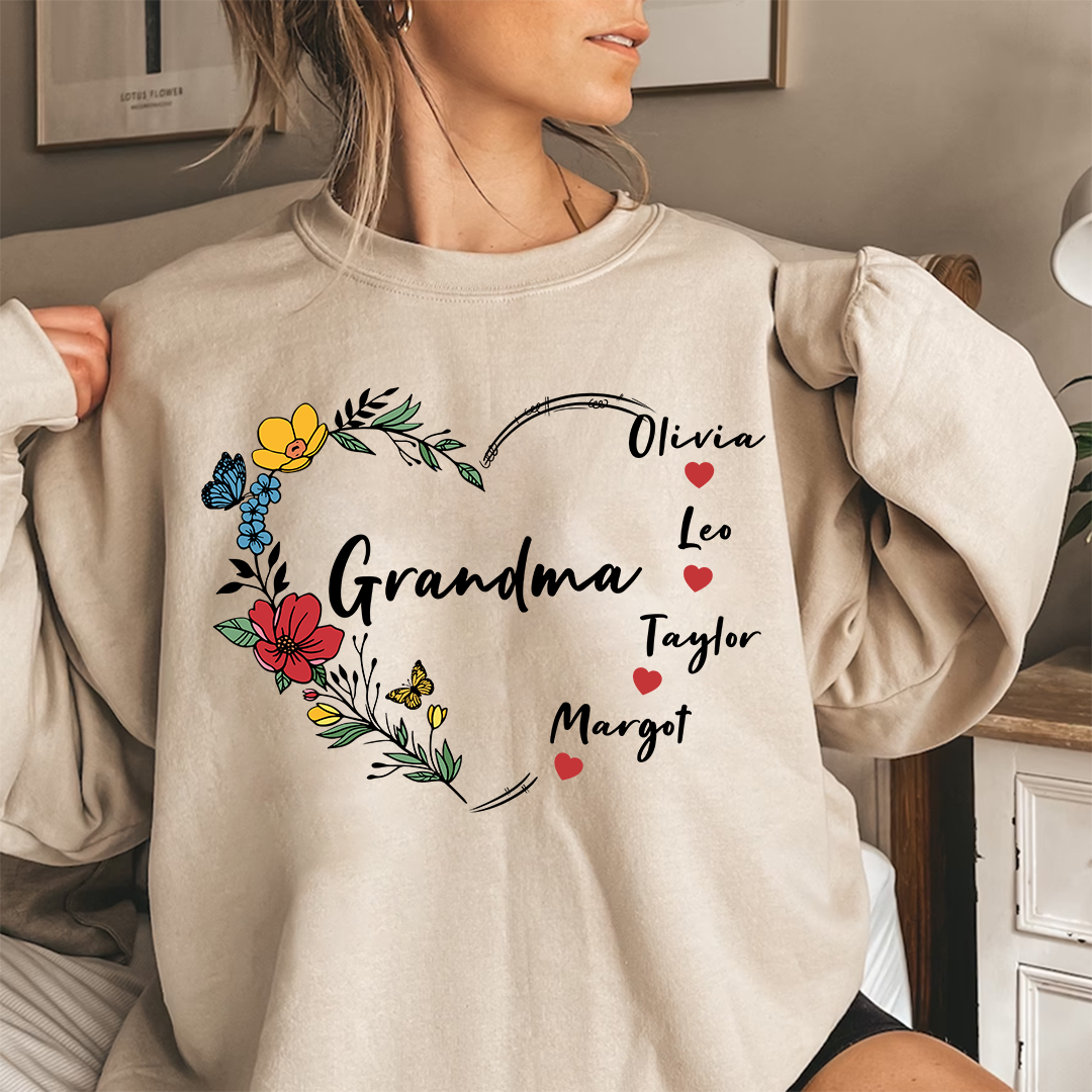 Lofaris Custom Grandma And Kids Flowers Heart Sweatshirt