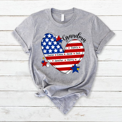 Lofaris Custom Grandma And Kids Heart America Flag T - Shirt