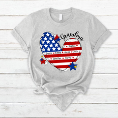 Lofaris Custom Grandma And Kids Heart America Flag T - Shirt