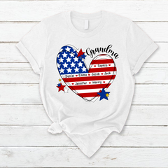 Lofaris Custom Grandma And Kids Heart America Flag T - Shirt