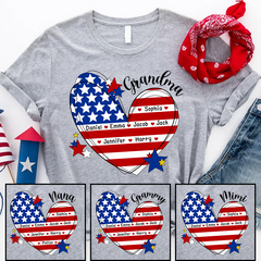 Lofaris Custom Grandma And Kids Heart America Flag T - Shirt