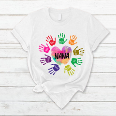 Lofaris Custom Grandma And Kids Heart Colorful Hands T - Shirt