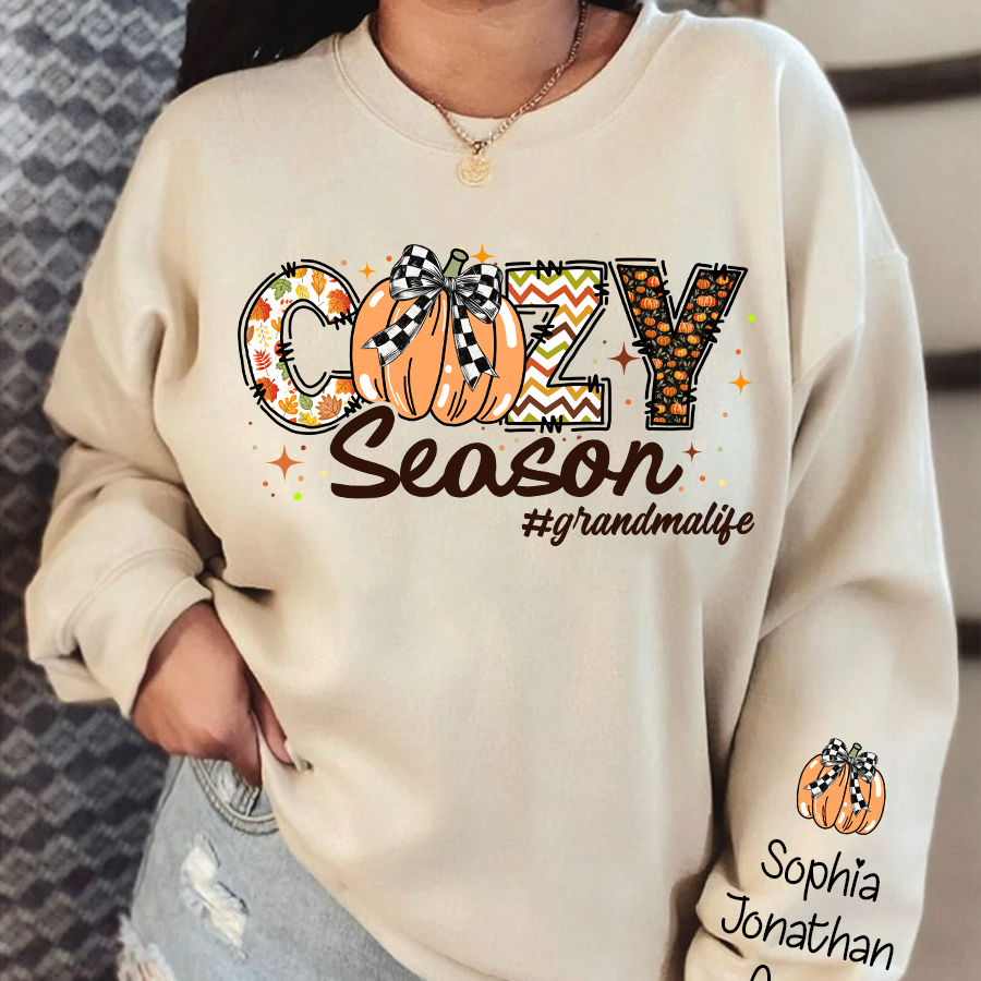 Lofaris Custom Grandma Autumn Pumpkin Cozy Season Sweatshirt