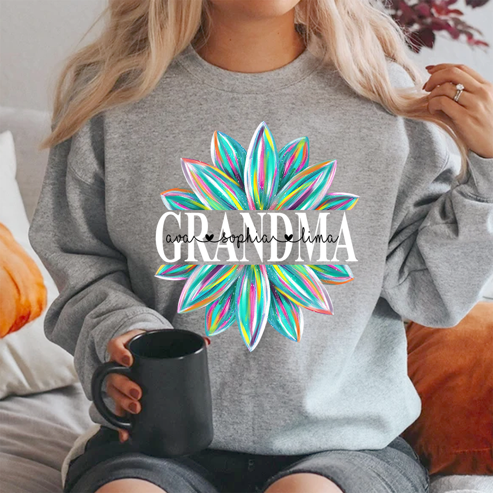 Lofaris Custom Grandma Flower Color And Grandkids Sweatshirt