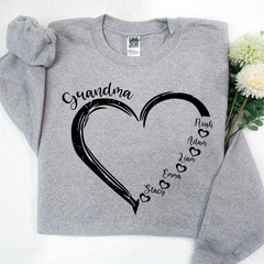 Lofaris Custom Grandma Heart And Grandkids Name Sweatshirt