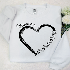 Lofaris Custom Grandma Heart And Grandkids Name Sweatshirt