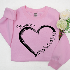 Lofaris Custom Grandma Heart And Grandkids Name Sweatshirt