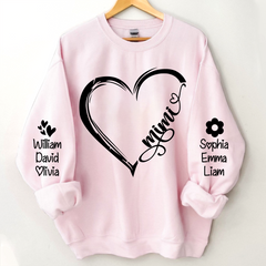 Lofaris Custom Grandma Black Heart Grandkids Name Sweatshirt