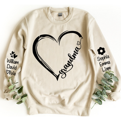 Lofaris Custom Grandma Black Heart Grandkids Name Sweatshirt