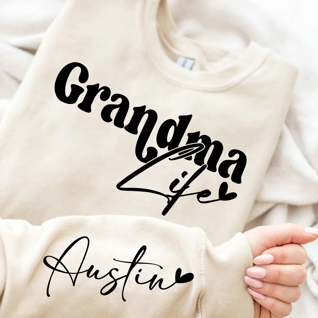 Lofaris Custom Grandma Life And Heart Kid Name Sweatshirt