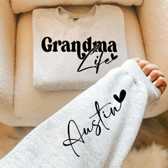 Lofaris Custom Grandma Life And Heart Kid Name Sweatshirt