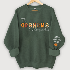 Lofaris Customized Grandma Doodle Alphabet Pumpkins Kids Name Sweatshirt Autumn Halloween