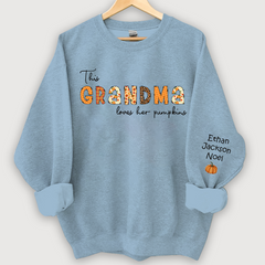 Lofaris Customized Grandma Doodle Alphabet Pumpkins Kids Name Sweatshirt Autumn Halloween