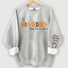 Lofaris Customized Grandma Doodle Alphabet Pumpkins Kids Name Sweatshirt Autumn Halloween