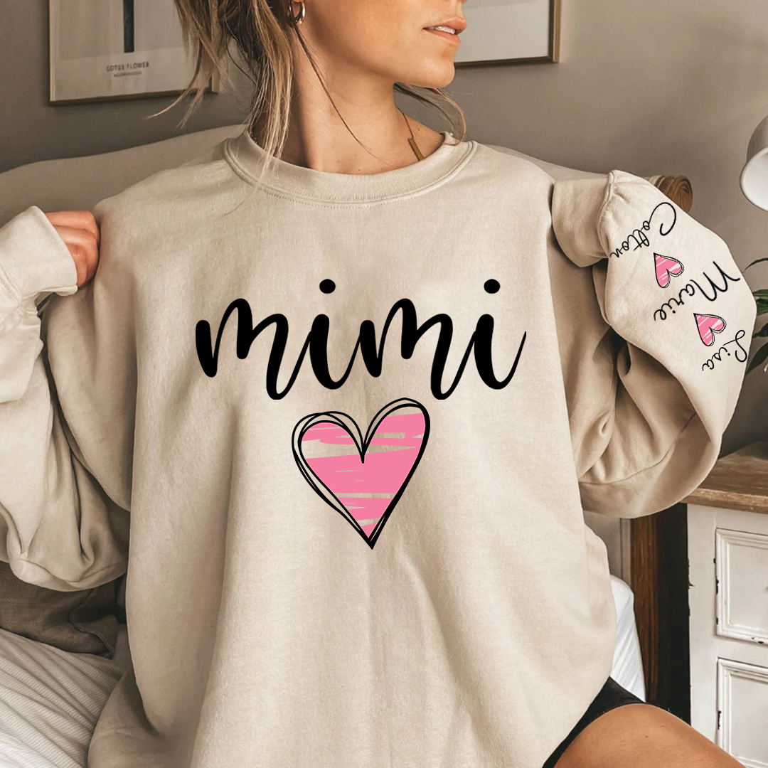 Lofaris Custom Grandma Mimi Pink Heart Grandkids Sweatshirt