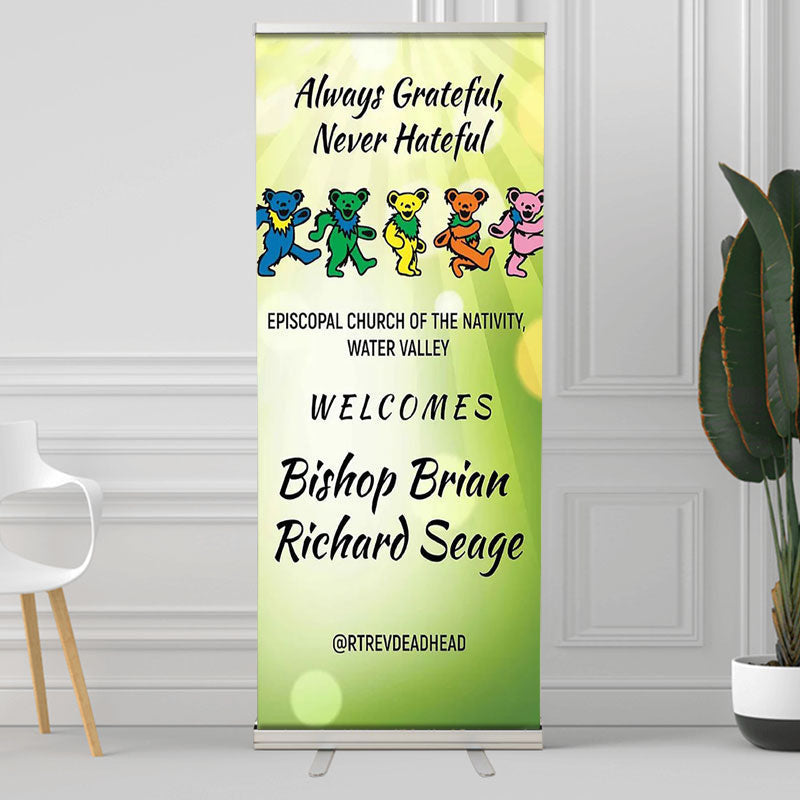 Lofaris Custom Green Holy Bokeh Bear Retractable Banner