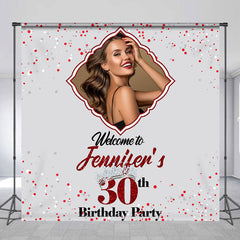 Lofaris Custom Grey Red 30th Birthday Photobooth Backdrop