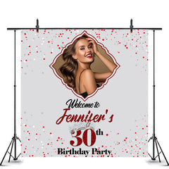 Lofaris Custom Grey Red 30th Birthday Photobooth Backdrop