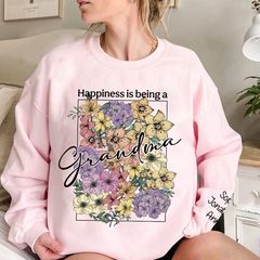 Lofaris Custom Happiness Is Being Grandma Floral Sweatshirt