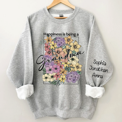 Lofaris Custom Happiness Is Being Grandma Floral Sweatshirt