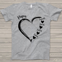 Lofaris Custom Heart Papa and Kids Fathers Day T-Shirt