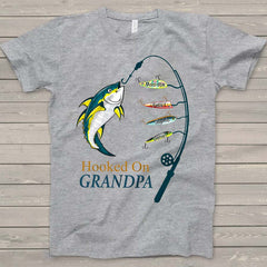 Lofaris Custom Hooked On Grandpa Kids Fathers Day T - Shirt