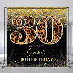 Lofaris Custom Leopard Gold Black Glitter Birthday Backdrop