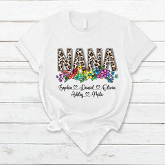 Lofaris Custom Leopard Rainbow Floral Nana And Kids T - Shirt