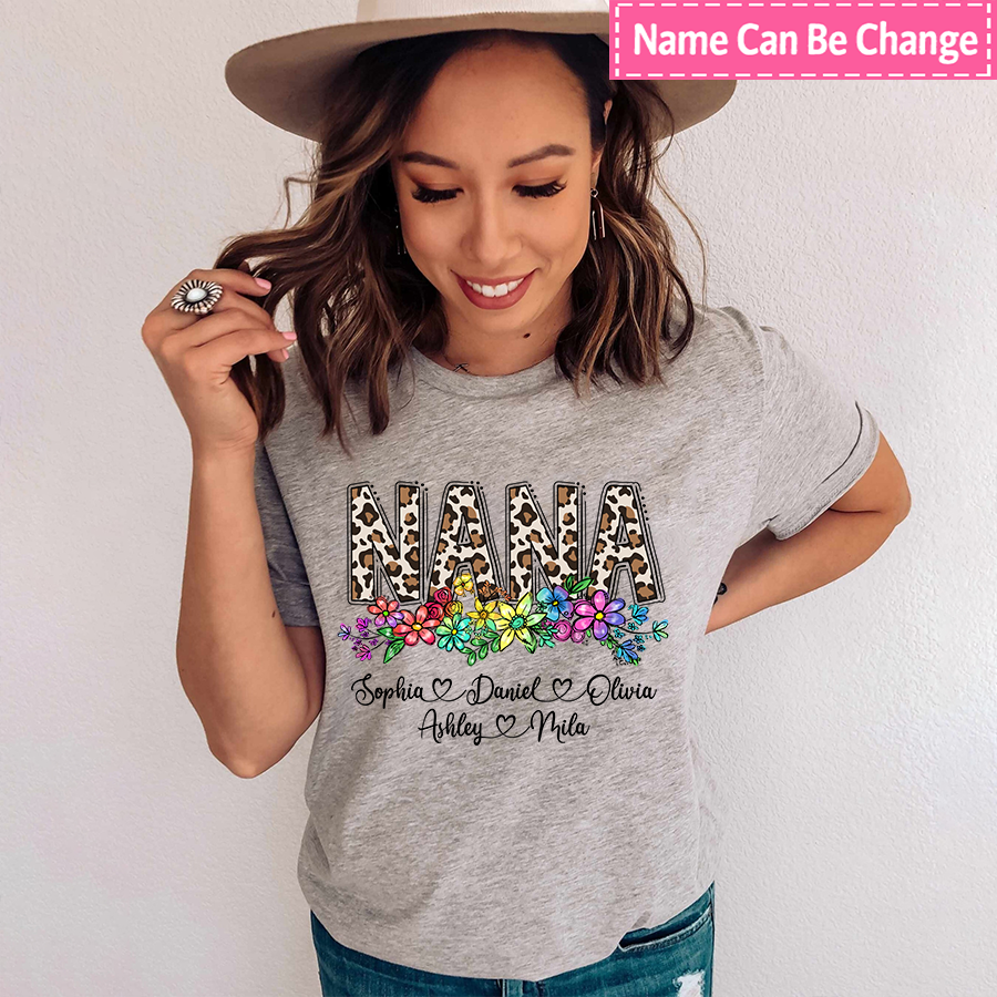 Lofaris Custom Leopard Rainbow Floral Nana And Kids T - Shirt