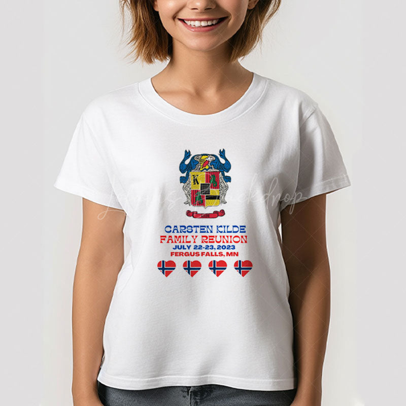 Lofaris Custom Logo Name Heart Family Reunion T-Shirt