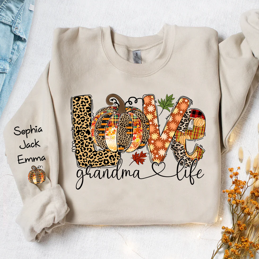 Lofaris Custom Love Grandmalife Pumpkin Grandkids Sweatshirt