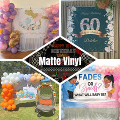 Lofaris Custom Matte Vinyl Party Backdrop with Photo Text