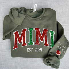 Lofaris Custom Mimi Glitter Embroidered Grandkids Sweatshirt