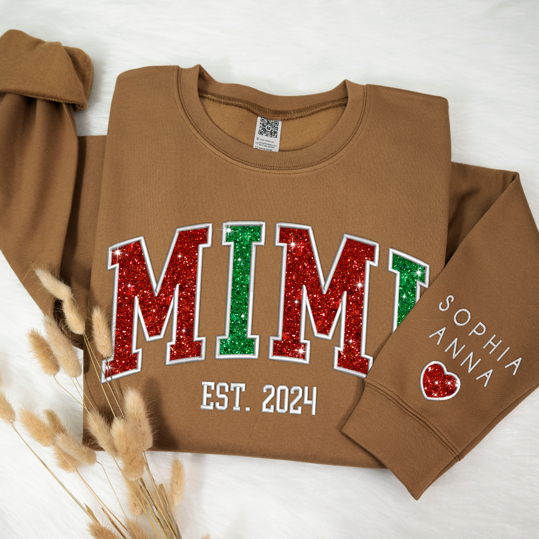 Lofaris Custom Mimi Glitter Embroidered Grandkids Sweatshirt