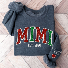 Lofaris Custom Mimi Glitter Embroidered Grandkids Sweatshirt