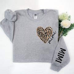 Lofaris Custom Mimi Heart Leopard With Grandkids Sweatshirt