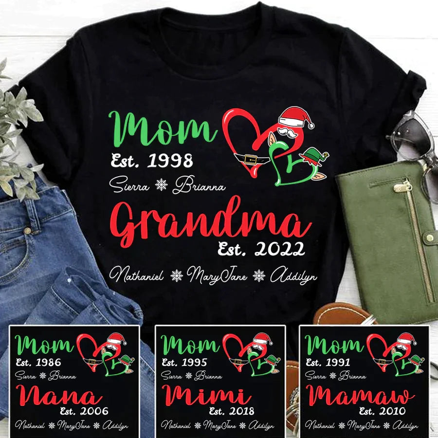 Lofaris Custom Mom And Grandma Year Heart Christmas T-Shirt