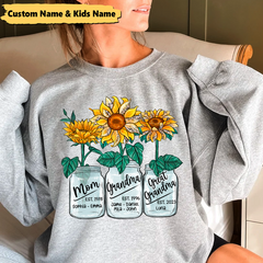 Lofaris Custom Mom Grandma Sunflowers Glass Jar Sweatshirt